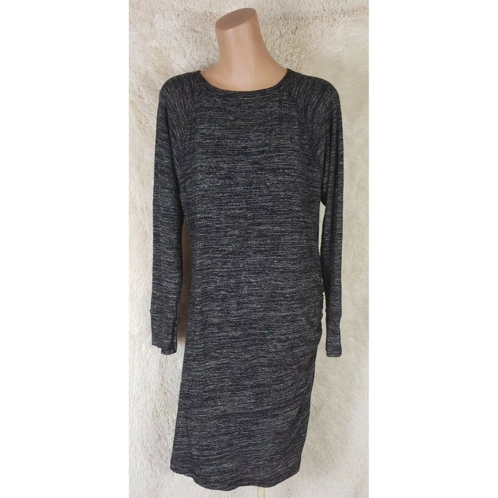 Banana Republic Womens Sz L Rouched Sweater Dress Black Heathered Long Sleeve I